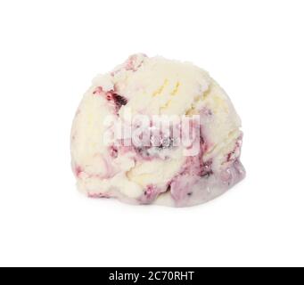 Kugel aus Heidelbeer-Eis isoliert auf weißem Hintergrund. Stockfoto