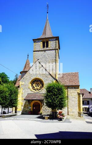 Collégiale St-Pierre in Valangin Village, Kanton Neuchatel, Schweiz. Stockfoto