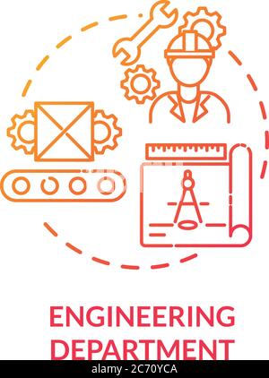 Symbol für rotes Gradientenkonzept der Konstruktionsabteilung. Technische Produktion. Professioneller Service. Produktmanagement Idee dünne Linie Illustration. Vektor i Stock Vektor