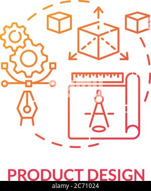 Produktdesign rotes Gradientenkonzept Symbol. Warenmodellierung. Moderne Technologieimplementierung. Produktmanagement Idee dünne Linie Illustration. Vect Stock Vektor