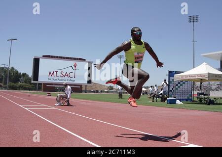 Omar Craddock platziert sich auf Platz drei im Dreisprung auf 55-11 (17,04 m) bei den Zürcher Weltklasse Inspiration Games, Donnerstag, 9. Juli 2020, in Walnut, ca. Stockfoto