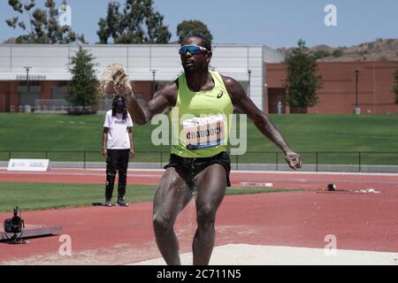 Omar Craddock platziert sich auf Platz drei im Dreisprung auf 55-11 (17,04 m) bei den Zürcher Weltklasse Inspiration Games, Donnerstag, 9. Juli 2020, in Walnut, ca. Stockfoto