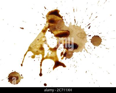 Kaffeespritzer auf und isoliert auf einem weißen Hintergrund ausgeschnitten Stockfoto