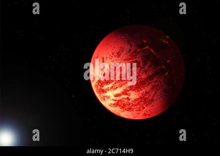 Roter Exoplanet im tiefen Weltraum. Elemente dieses Bildes wurden von der NASA eingerichtet. Stockfoto