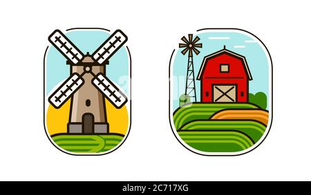 Farmlogo oder -Symbol. Landwirtschaft, natürliche Ernährung Konzept Vektor Illustration Stock Vektor