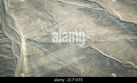 Nazca, Peru - September 2017: Affenfigur aus der Nasca-Linie, Nazca, Peru Stockfoto