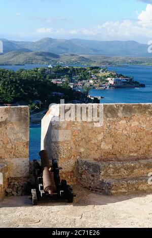 Blick auf die Küste von der Festung Castillo de San Pedro de la Roca Stockfoto