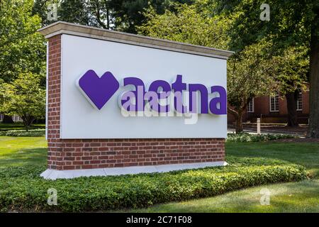 Zeichen für Aetna Corporation außerhalb seiner Weltzentrale. Aetna ist eine amerikanische Gesundheitsfürsorge- und Versicherungsgesellschaft, deren Muttergesellschaft CVS ist Stockfoto