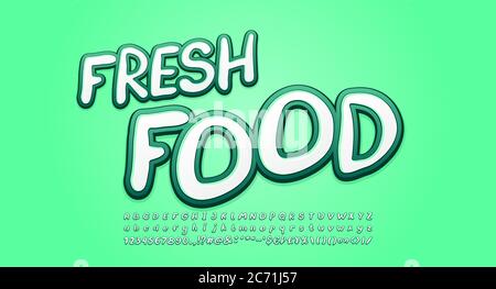 Handschriftliche Italic Alphabet 3d Retro-Stil, weiß und grün Farben. Großer Zeichensatz, Groß- und Kleinbuchstaben, Zahlen, Währungssymbole. Vektor i Stock Vektor