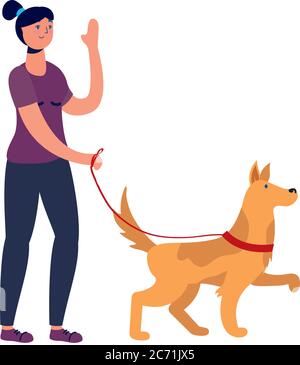 Junge Frau weiblich zu Fuß mit Hund Vektor Illustration Design Stock Vektor