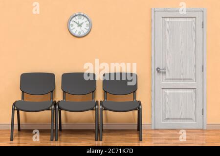 Sitzreihe im Warte- oder Besprechungsraum, 3D-Rendering Stockfoto