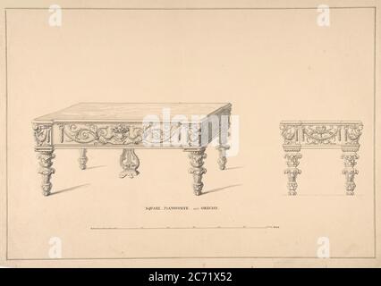 Design für Square Pianoforte, Grecian Style, 1835-1900. Stockfoto