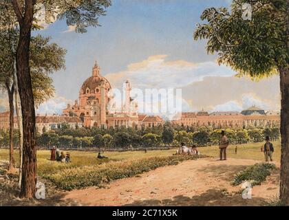 Blick auf die St.-Karl-Kirche und das Polytechnische Institut in Wien, 1831. Stockfoto