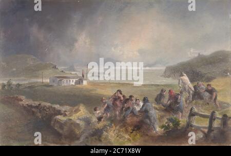 Valentia, Irland, aus dem Hafen, gegenüber der Stadt des Ritters, zur Zeit der Kabelverlegenung von 1857, 1865-66. Stockfoto