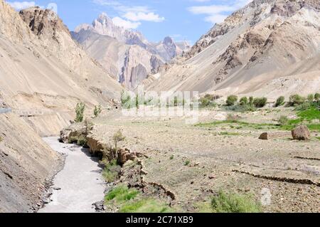 Blick auf die Trekkingroute von Wanla nach Hinju, Ladakh Range, Indien, Asien. Stockfoto