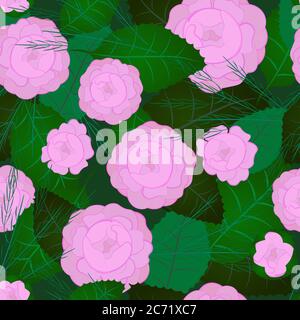 Florales nahtloses Muster von rosa zarten Rosen. Hintergrund für Stoff, Drucktapete und Musterfüllung. Stockfoto