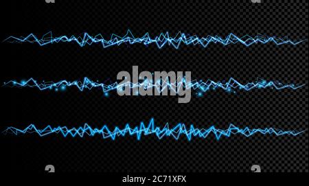 Satz von Vektorblitzen auf transparentem Hintergrund. Blitzlicht. Vektorgrafik. Stock Vektor