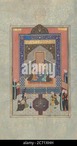 Bahram Gur im Dunklen Palast am Samstag, Folio 207 aus einem Khamsa (Quintett) von Nizami, A.H. 931/A.D. 1524-25. Stockfoto