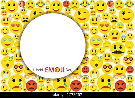 Vektor-Illustration von Welt emoji Tag Grußkarte Design-Vorlage mit verschiedenen Gefühlen Stock Vektor