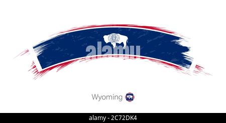 Flagge des Staates Wyoming in abgerundetem Grungenstrich. Vektorgrafik. Stock Vektor