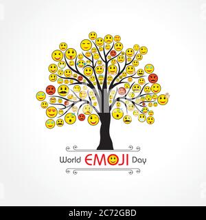 Vektor-Illustration von Welt emoji Tag Grußkarte Design-Vorlage mit verschiedenen Gefühlen Stock Vektor