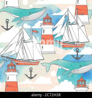 Nautischer nahtloser Hintergrund Stock Vektor