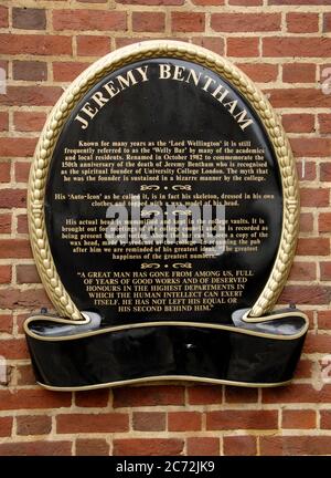 Jeremy Bentham Pub, benannt nach dem Wohltäter des University College London Stockfoto