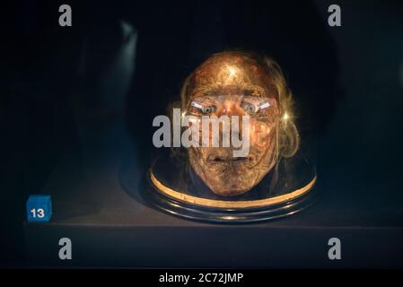 Jeremy Bentham - mumifizierter Kopf, ausgestellt am University College London Stockfoto