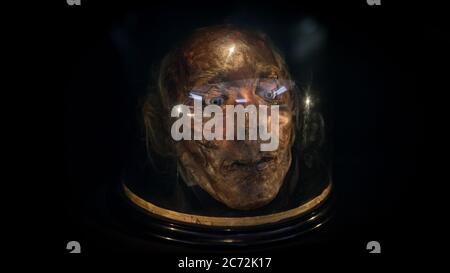 Jeremy Bentham - mumifizierter Kopf, ausgestellt am University College London Stockfoto