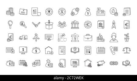 Linie Symbol Satz von Geld Geschäft Finanzbankwesen Handel und Markt Thema Vektor-Illustration Stock Vektor