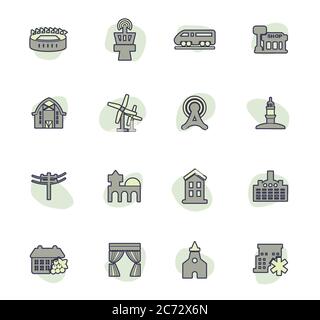 Die Infrastruktur der Stadt Symbole gesetzt Stock Vektor