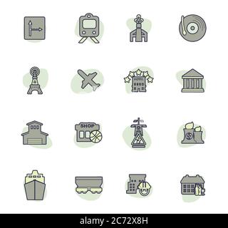 Die Infrastruktur der Stadt Symbole gesetzt Stock Vektor