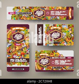 Corporate Identity Vektor-Vorlagen Set Design mit Doodles Hand gezeichnet Künstler Thema. Farbenfrohes Banner, ausweise, Flayer-Design. Vorlagen festgelegt Stock Vektor