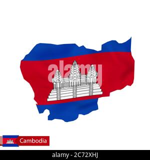 Kambodscha Karte mit wehenden Flagge des Landes. Vektorgrafik. Stock Vektor