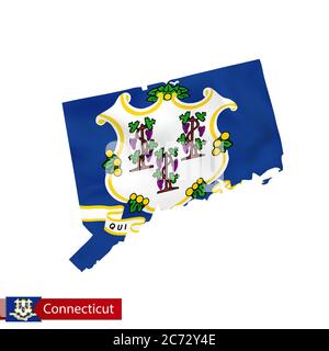 Connecticut State Karte mit wehender Flagge des US-Bundesstaates. Vektorgrafik. Stock Vektor