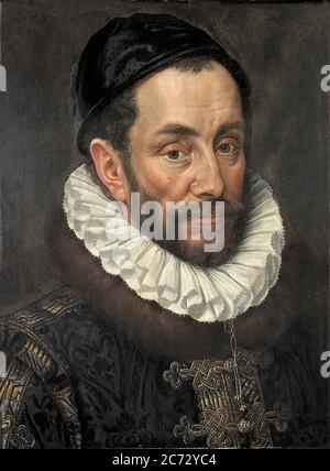 Porträt von Wilhelm dem Schweigenden, 1579 von Adriaen Thomasz Key. Wilhelm der Schweigende oder Wilhelm der Schweigegegegegee, Wilhelm von Oranien, Hauptführer des Niederländischen Aufstandes gegen die spanischen Habsburger, die den Achtzigjährigen Krieg auslösten (1568–1648) Stockfoto