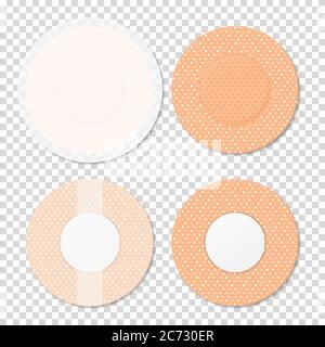 Vektor 3d realistische medizinische Patch-Symbol Set Nahaufnahme isoliert auf transparentem Hintergrund. Design Template Klebebandage Elastische Medizinische Pflaster Stock Vektor