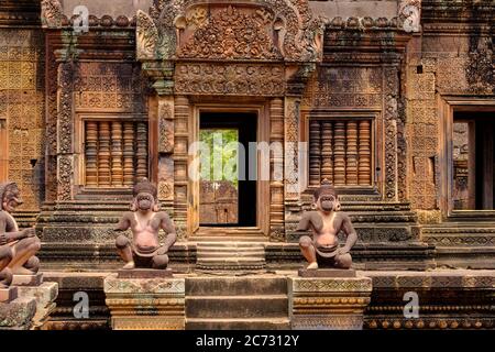 Steinwächter, Banteay Srei Tempel, Siem Reap, Kambodscha Stockfoto