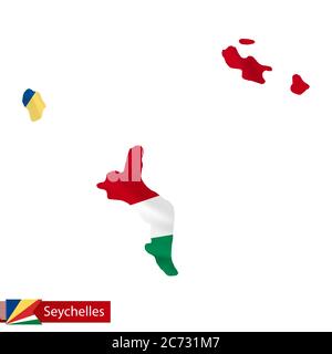 Seychellen Karte mit wehender Flagge des Landes. Vektorgrafik. Stock Vektor