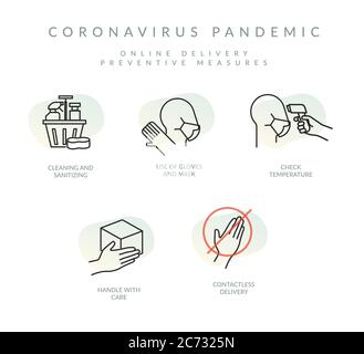 Coronavirus Pandemie - Online Delivery Safety Measures - Icon als EPS 10 Datei Stock Vektor