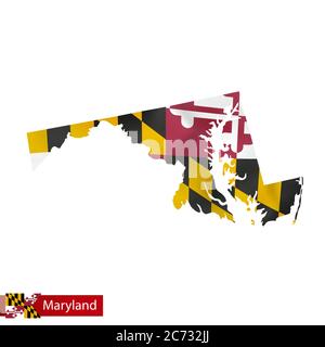 Maryland State Karte mit winkender Flagge des US-Bundesstaates. Vektorgrafik. Stock Vektor