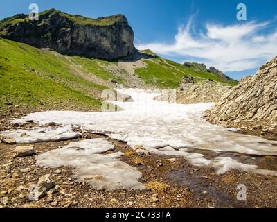 Fantastische Panoramawanderung vom Nebelhorn entlang des Laufbacher Eck über Schneck, Hofats und Oytal Stockfoto