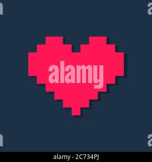 Pixel Heart oder Pixel Heart flaches rotes Symbol für Apps und Spiele. Stock Vektor