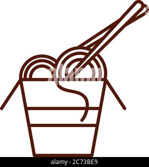 Fast Food Nudeln in Box mit Sticks Abendessen und Menü, leckere Mahlzeit und ungesunde Vektor Illustration Linie Stil Symbol Stock Vektor