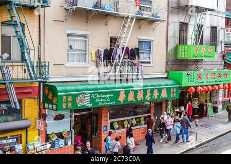 San Francisco Kalifornien, Chinatown, ethnische Nachbarschaft, Washington Street, Restaurant Restaurants Essen Essen Essen Essen Essen Essen Cafe Cafés Bistro, Service, awnin Stockfoto