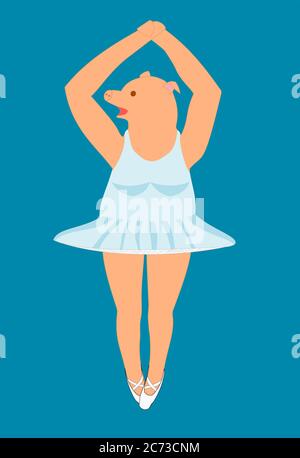 Eine jpeg-Illustration einer Schweinin in einer Ballerina tutu. Isoliert auf blau. Stockfoto