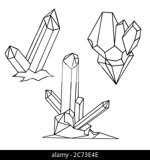 Set von schwarzen und weißen Cartoon-Kristallen. Vektorelemente für Ihre Kreativität Stock Vektor