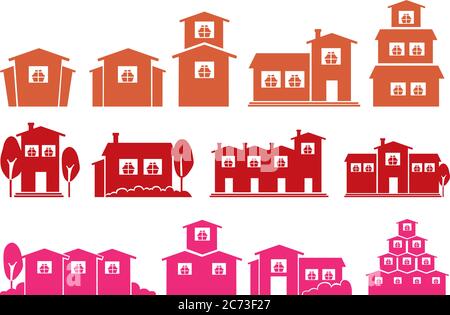 Vektor-Illustration von Häusern und Häusern in verschiedenen Designs Stock Vektor