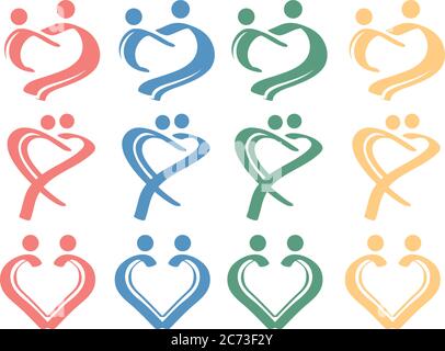 Liebe und Herz-Symbole. Liebe Paar, Familie, Kinder und romantische  Beziehungen Zeichen, Menschen Beziehungen, Pflege und Vorliebe Vektor  isoliert Symbole Stock-Vektorgrafik - Alamy