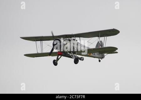 G-BGMC, ein Fairey Swordfish I (früher W5856 im Royal Navy Service), betrieben von der Royal Navy Historic Flight, die 2016 bei East Fortune angezeigt wird. Stockfoto